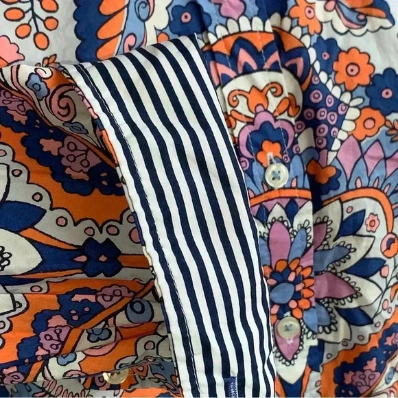 Talbots Classic Cotton Shirt Button Up Royal Palm Paisley Print Size XL Blouse - Picture 7 of 9